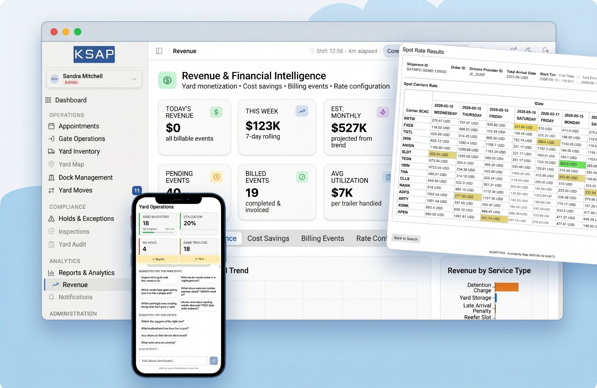 KSAP logistics dashboard preview — shipments, on-time delivery and freight metrics